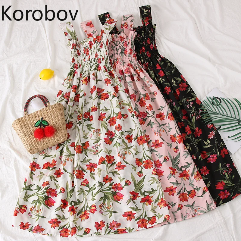 Korobov/2019 Новые Летние шифоновые платья с цветочным рисунком в Корейском стиле