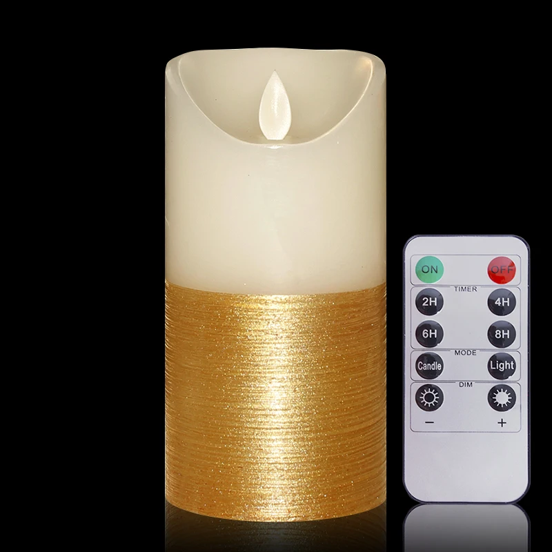1pc gold ivory wax LED Candles with remote control pillar led candle