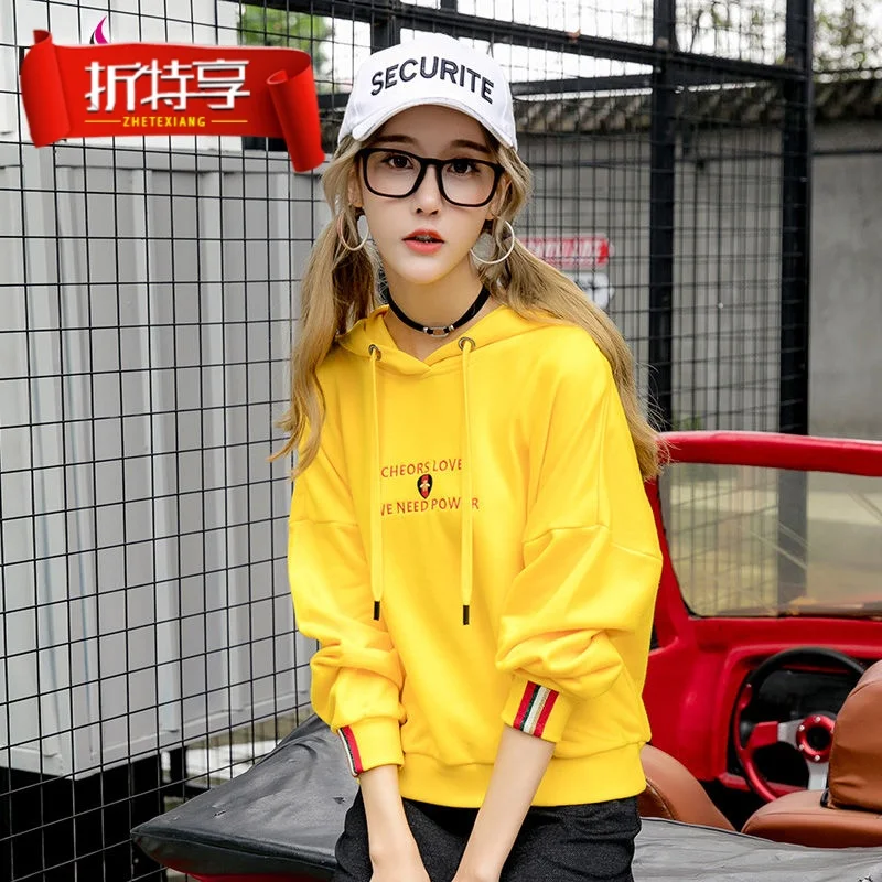 

Women's Sweatshirt Thin Section Spring 2019 Long Sleeve Short Letter Print Hoodie Bluzy Damskie Kawaii Hooded Clothes TQ0485W