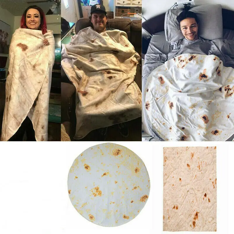 

2019 Newest Hot Portable Plush Anti-Pilling Wearable Creative Pizza Tortilla Burrito Blanket Throw Wrap Blanket Flour Blanket