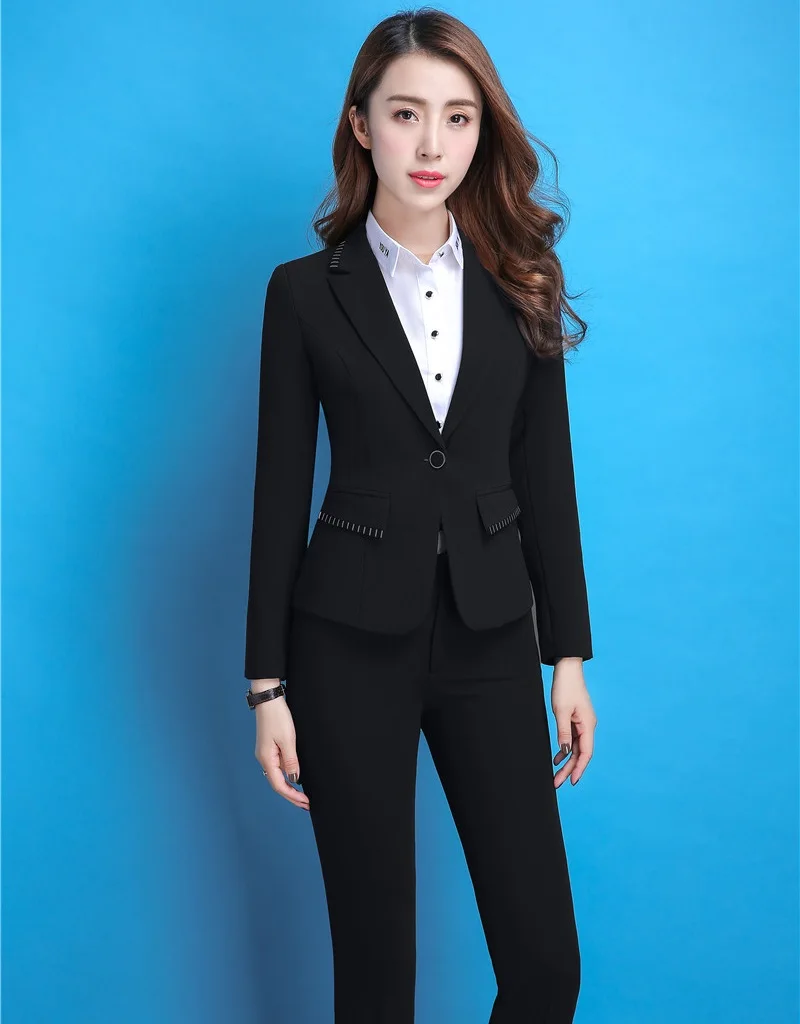 Fashion Women Pant Suits Black Blazer and Jacket Set Ladies Work Wear Office Uniform Designs 