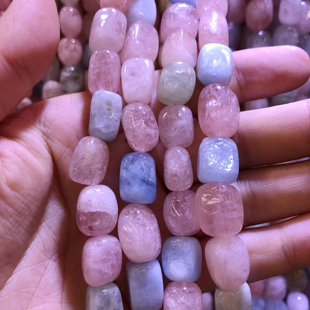 Wholesale 2strings Natural Multi Morganite Bery l Gem Stone Polished Nugget Beads,Genuine Gem Jewelry Making Beads,15.5\