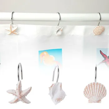 

12Pcs Bathroom Decorative Seashell Shower Curtain Hooks Window Hangings Holder Bathing Clothes Towel Sundries Metal Hooks