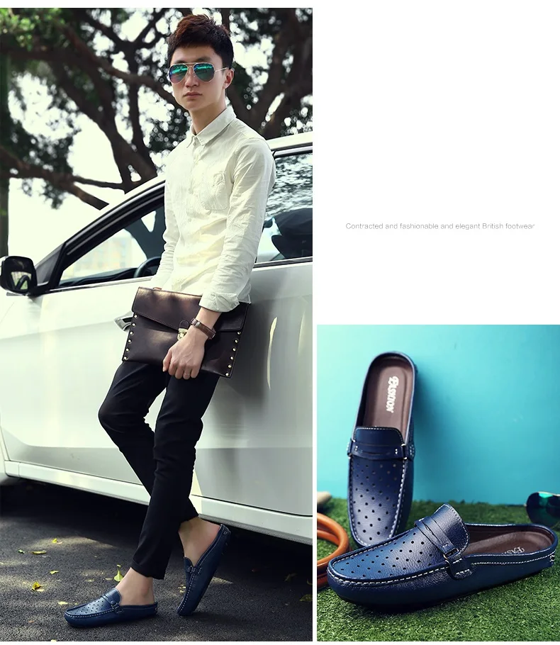 Городские мужские туфли для вождения; Роскошная Брендовая обувь; летние мужские лоферы с открытой спиной; воздухопроницаемое платье без застежки; Zapatos Homme