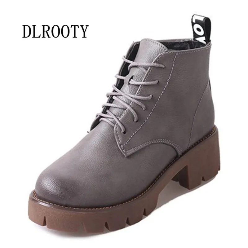 

Women Ankle Martin Boots 2018 Autumn Female Casual Shoes Woman High Heels Fashion Platform Round Toe Lace Up Solid Comfortable