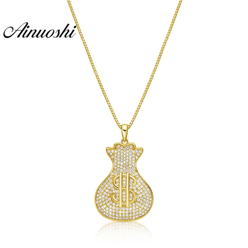 

AINUOSHI 10K Solid Yellow Gold Pendant Bag Pendant SONA Diamond Women Men Children Jewelry US Dollar Mark 3.4g Separate Pendant