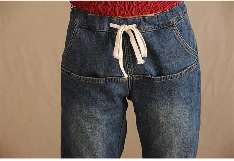 Новые стильные женские штаны-шаровары с эластичной резинкой на талии, зимние джинсы, свободные брюки большого размера, прямые теплые штаны W10 35
