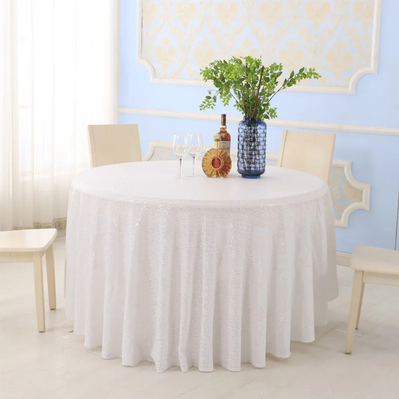 

White 118" Round Church Table Cloth Custom Sequin Wedding Table Cap Table Linens with Different Colors