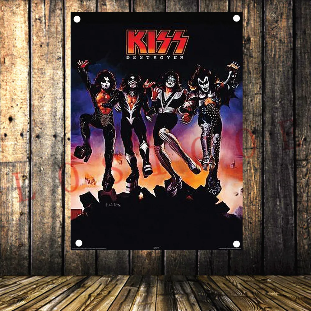 

Rock \ jazz \ reggae \ heavy metal KISS Poster Tapestry Pop Band Banner HD Four Holes Flag Mural Hanging Painting Home Decor