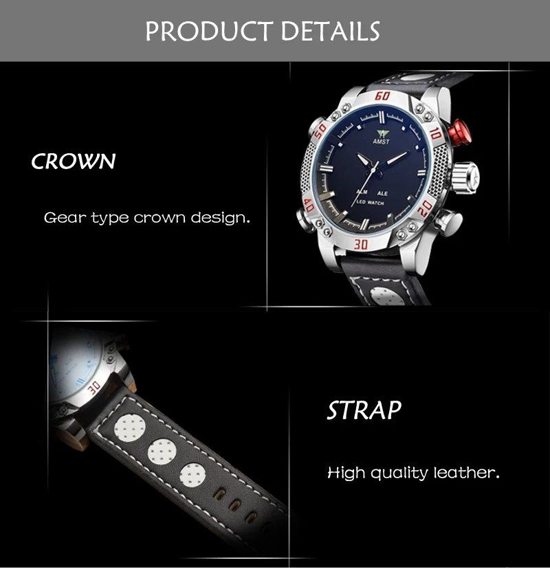 AMST новые модные мужские светодиодный спортивные кварцевые часы, мужские водонепроницаемые светящиеся военные наручные часы с датой, мужские часы Horloges Mannen