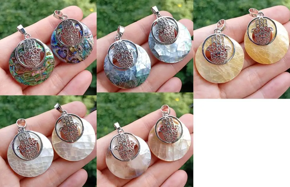 

Natural Abalone Shell Pendant bead Donut Hand Energy Reiki Healing Amulet