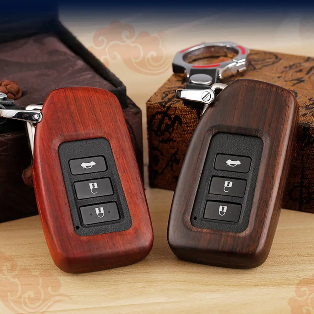 

ATOBABI Sandlewood Car Key Case Wooden Key Holders For Lexus IS GS RX ES NX LS RC LX Smart keys 2/3/4 Buttons Keychain Fob Cases