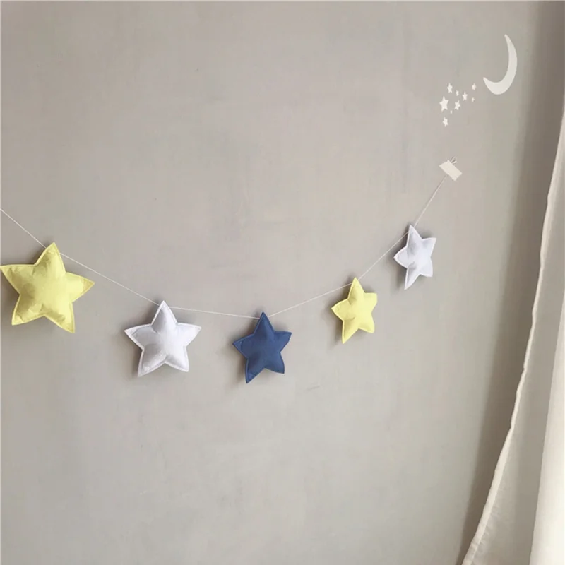 Скандинавские фетровые тканевые гирлянды со звездами, вечерние баннеры для детской комнаты, Подвесной Настенный декор, палатка, коврик для кровати, украшение для детской комнаты