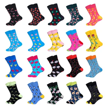 

LIONZONE Brand Designer Happy Socks Gifts for Men Fruits Smiling Face Crazy Animals Patterns Coloured Unisex Crew Socks