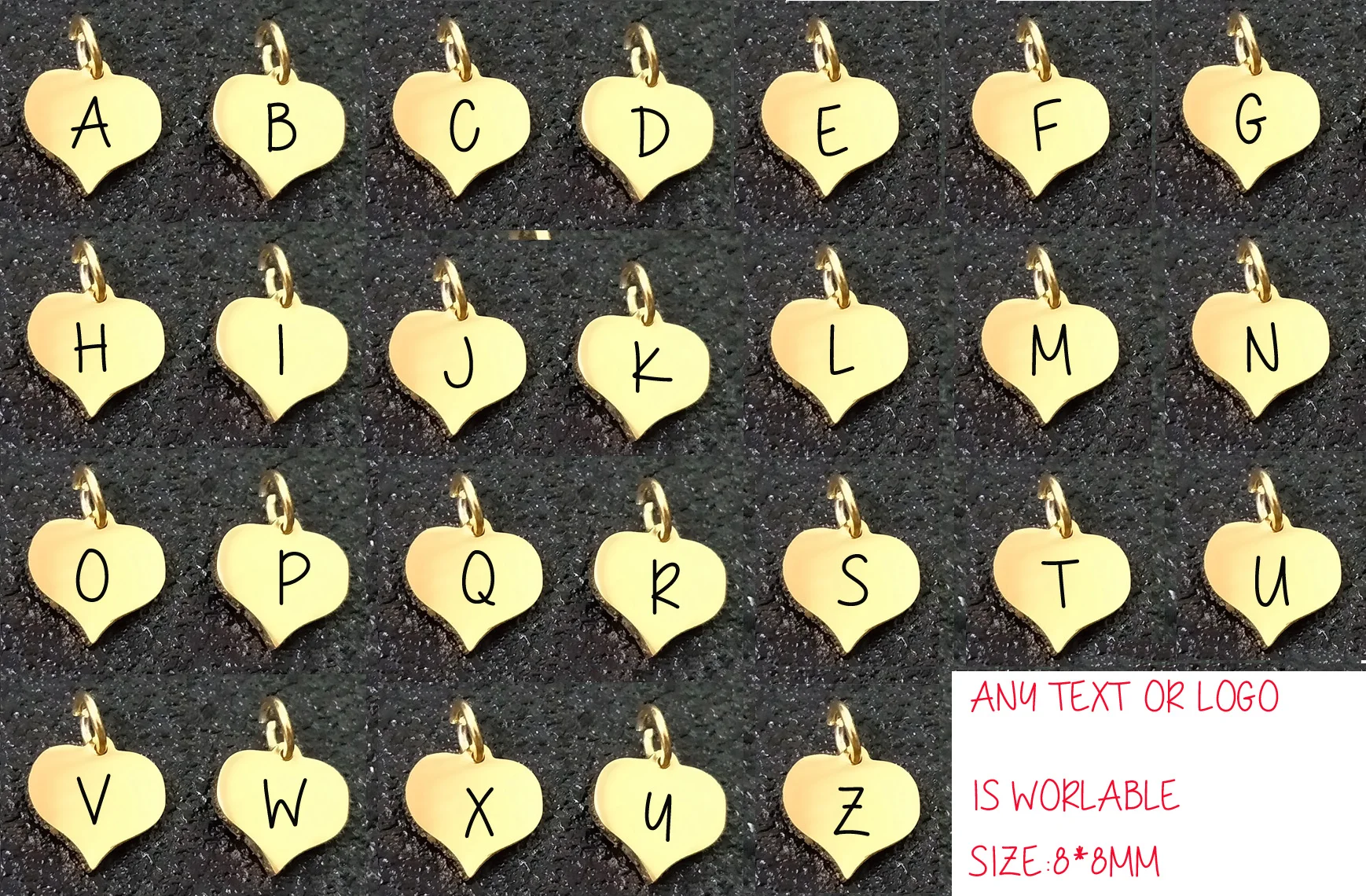 8x8mm Stainless Steel Initial Charm Charms ,Initial Heart Alphabet