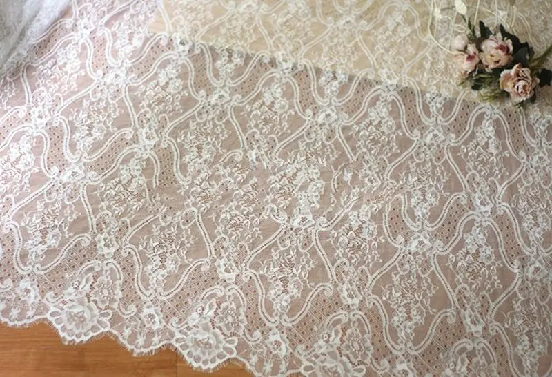 GLace 3M/Lot black and white European style eyelash lace fabric DIY wedding dress curtain table cloth TX580 | Дом и сад