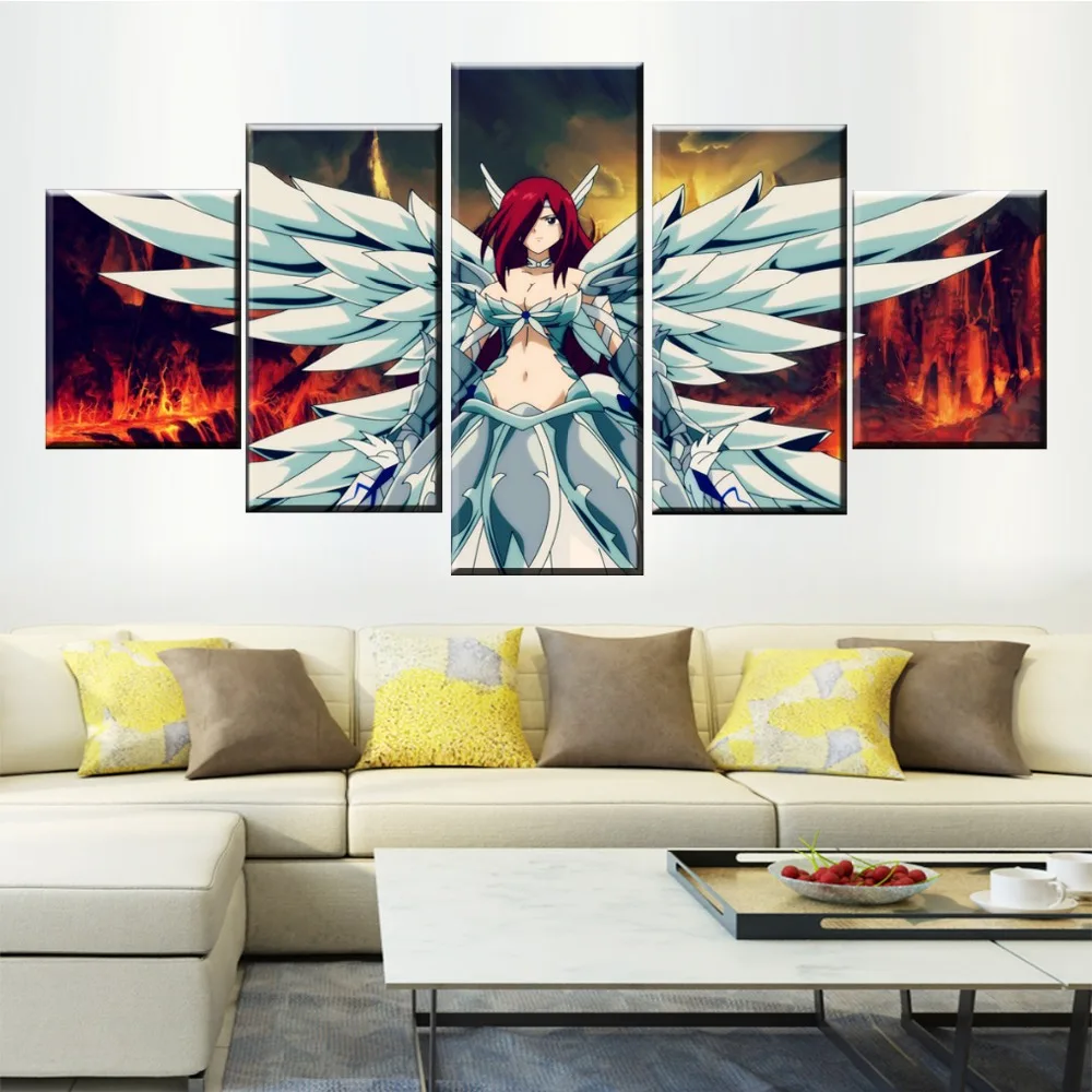 5 Pieces Erza Scarlet Animation Fairy Tail Poster Wall Art Modular