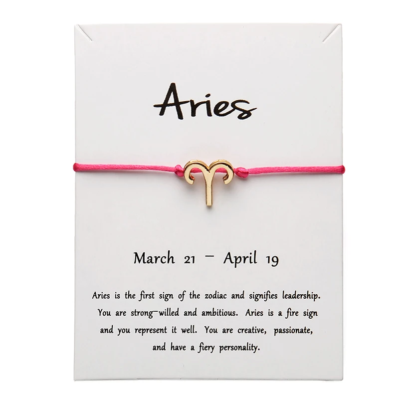 

White Card Fashion Jewelry 12 Constellation Zodiac Aries Lucky Rope Bracelet Bangles For Women Accessories
