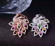 Natural multicolor tourmaline Ring Natural red ruby Ring Pendant 925 sterling silver Two wears Luxury Peacock women gift Jewelry