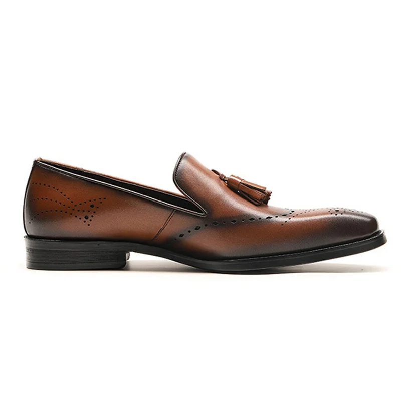 Apontou Das Flats Ss390 Mocassins Deslizamento Do Esculpida Sapatos Genuíno De Respirável Asas Formal Dos Vintage Preto Toe Brogue Nas Vestido Homens marrom Homem Em Couro Pontas zZBOnqUq