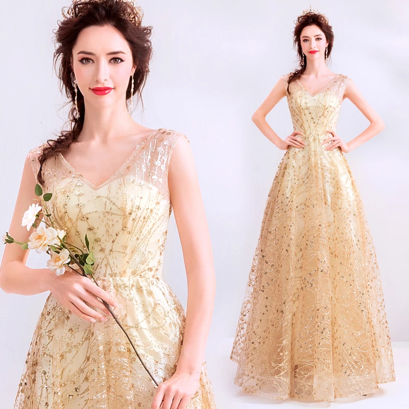 Glaring princess champagne gold Evening Dress long lace up prom gown robe de mariee graduation dress A line dress for wedding Glaring princess champagne gold Evening Dress long lace up prom gown robe de mariee graduation dress A line dress for wedding