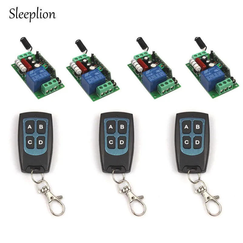 Sleeplion Family Sized AC 220V 10A 1Channel Relay RF Wireless Waterproo Control Switch 3 4 key