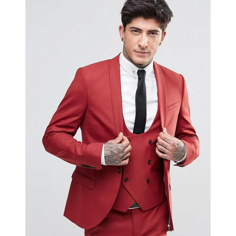 243 (1) 2017 New Design Red Men Suit Slim Fit Shawl Lapel Groom Tuxedos Best Man Wedding Suits For Bridegroom (Jacket+Pants+Vest)