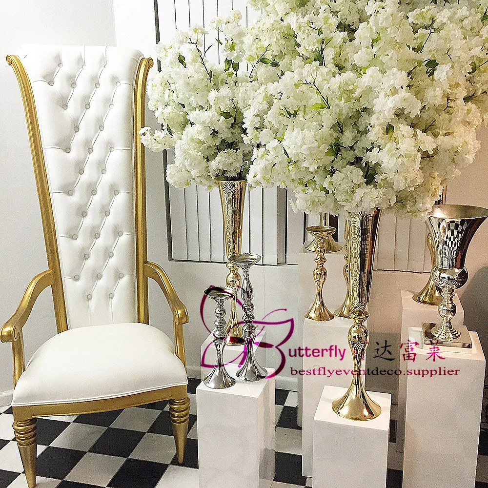 Gold Trumpet Vases Centerpiece Flowers Stand-5