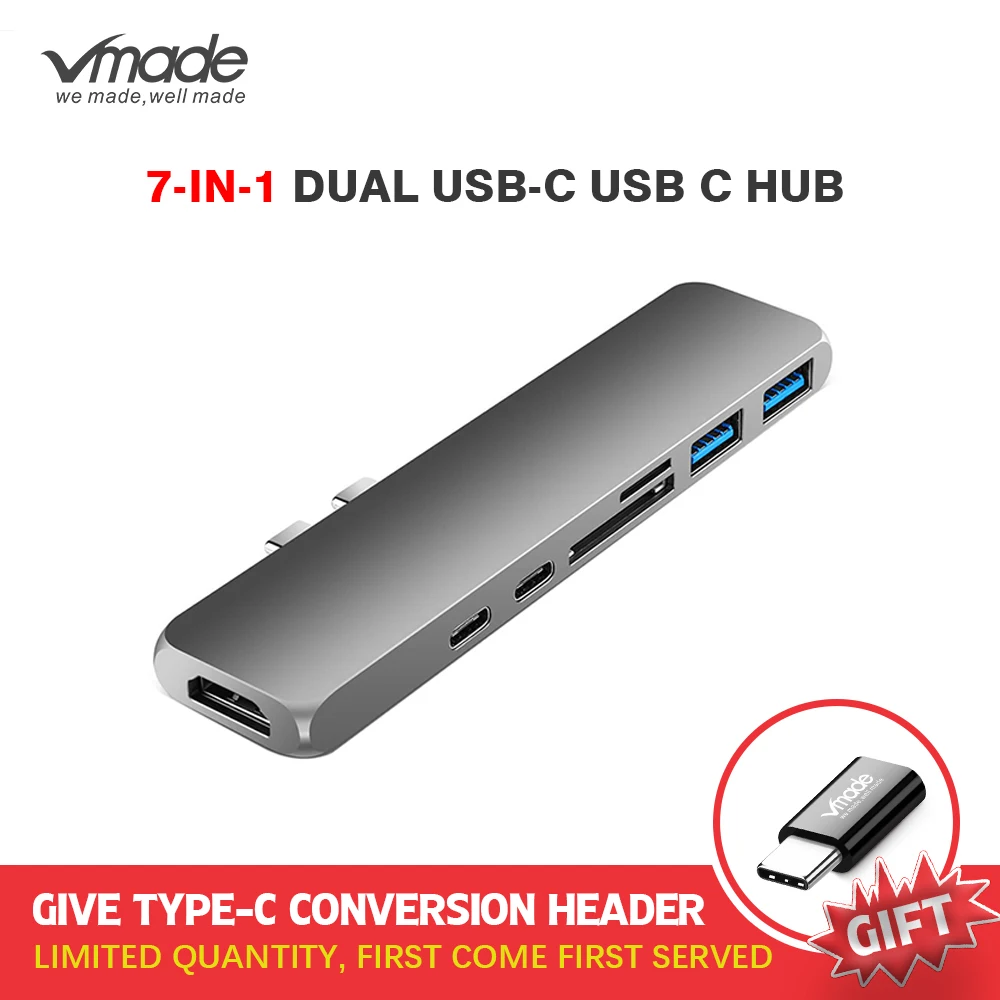 

Vmade Type-C USB-C HUB to HDMI 7-in-1 Thunderbolt 3 1080P 4K Mini Adapter for MacBook Air 2018 or MacBook Pro USB 3.1 Converter