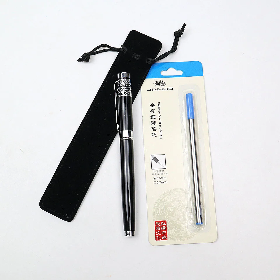 Металлическая шариковая ручка 0,5 мм синяя/черная чернильная заправка Высококачественная Роскошная Ручка-роллер для деловых и офисных принадлежностей ручка для письма - Цвет: 1Pen--1 Refill--1Bag