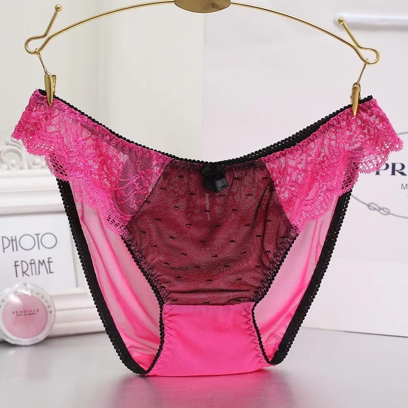 Plus Size M-XXXL Sexy Lace Underwear Women Seamless Transparent Panties Bow Decoration Briefs Lingerie Pants (15)