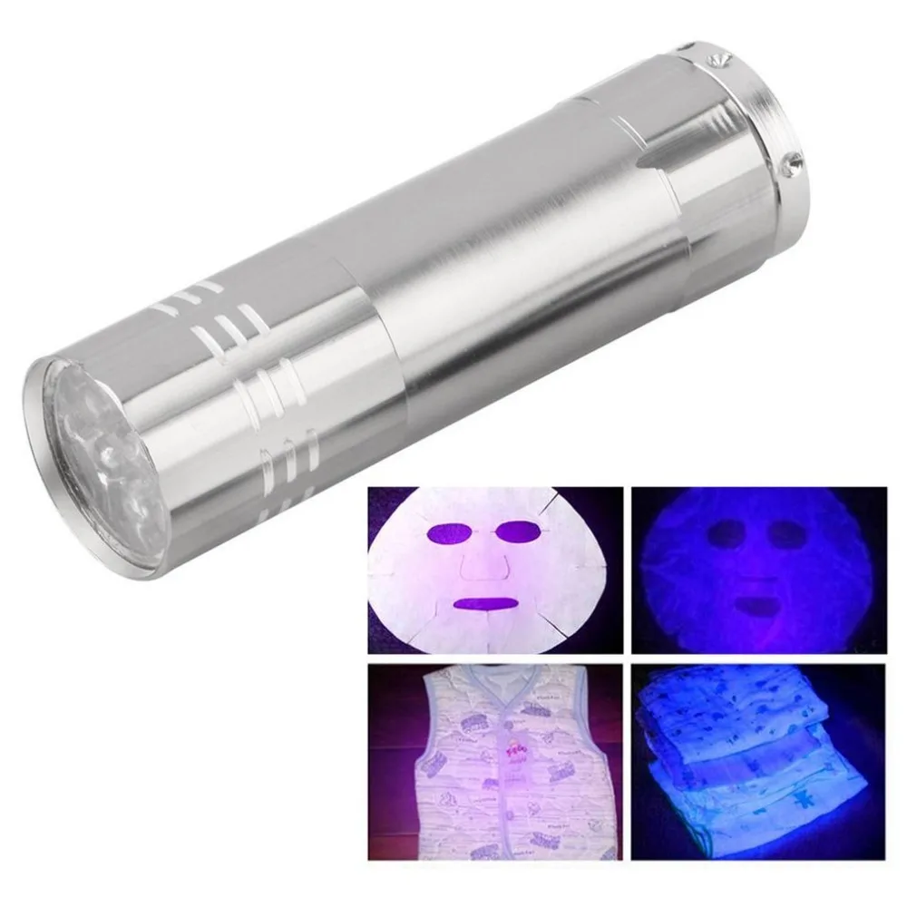 Ultraviolet 9 LED Flashlight Black Purple light Torch Light Lamp Black AAA Mini Protable Aluminum UV New Year's product Unique