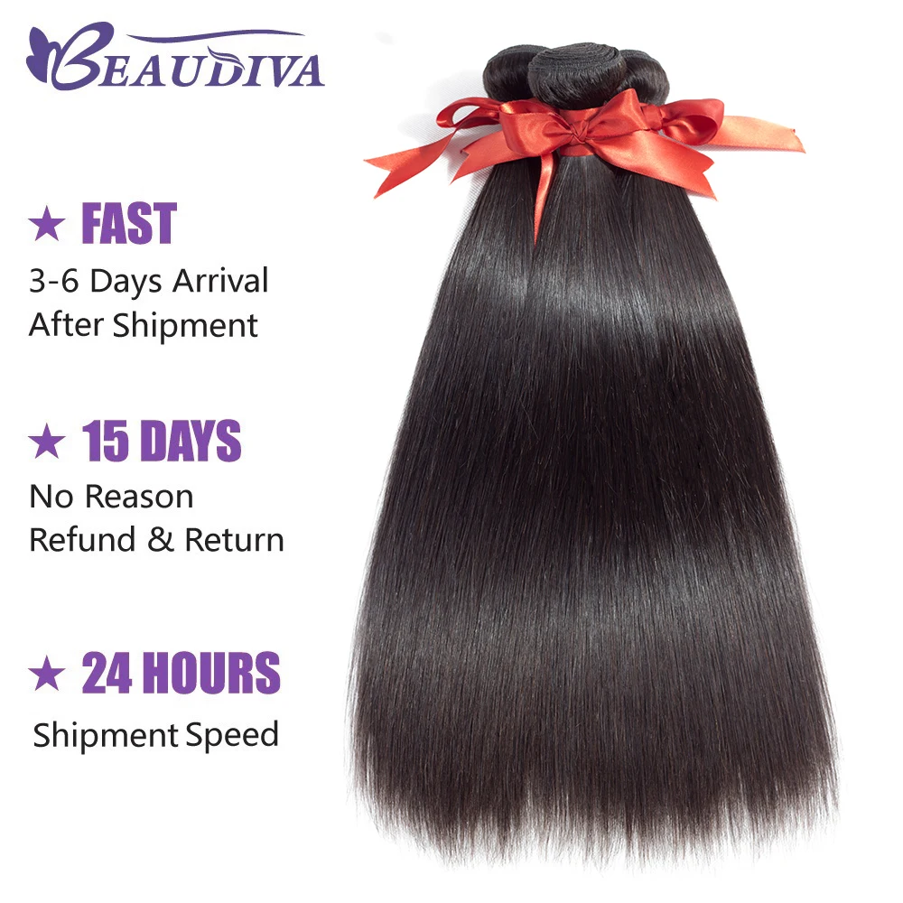 BEAUDIVA Brazilian Hair Weave Bundles Straight Hair Bundles with Closure Human Hair Weave Bundles With Closure Hair Extension