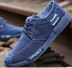 Холстовая Мужская обувь Denim Lace-Up Для мужчин повседневная обувь Новый 2019 пары тапочек дышащая мужская обувь Демисезонный Новая мода Мужская