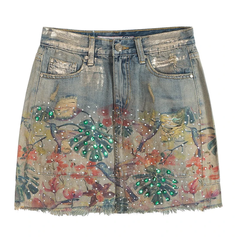 Summer Fashion High Street Women Colored Painted Floral Rhinestone