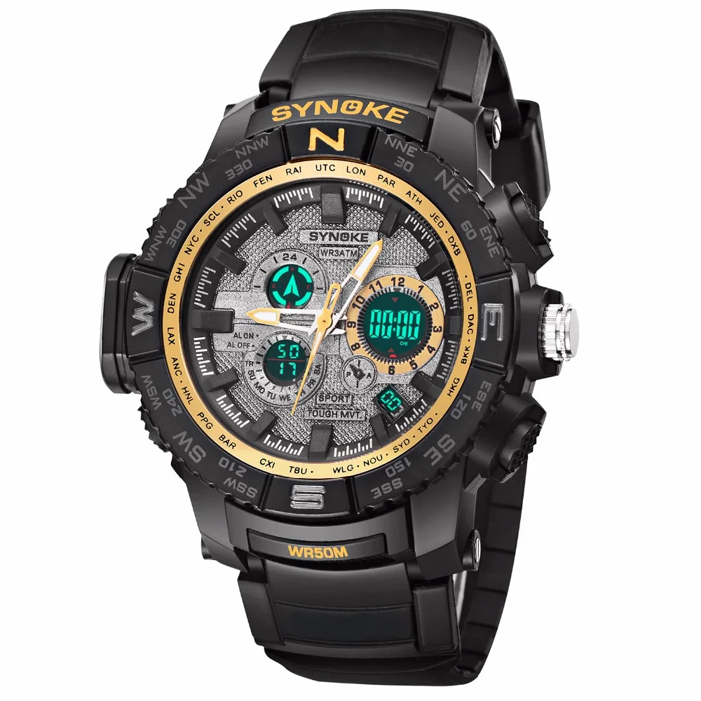 

Brand Men Sports Watches Dual Display Analog Digital LED Electronic Quartz Watch 50M Waterproof Swim Wrist Watch Clock With Box