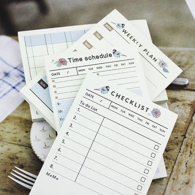 

Blue Self-Adhesive Weekly Monthly Plan Time Schedule Checklist Sticky Memo Pad Mini Planner Notebook Cute Planner