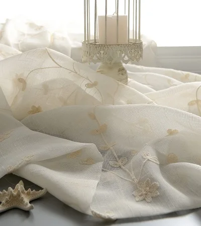 240*260 см, занавески для спальни с вышитыми листьями, французские оконные 3d занавески для гостиной, занавески - Цвет: Flax yarn