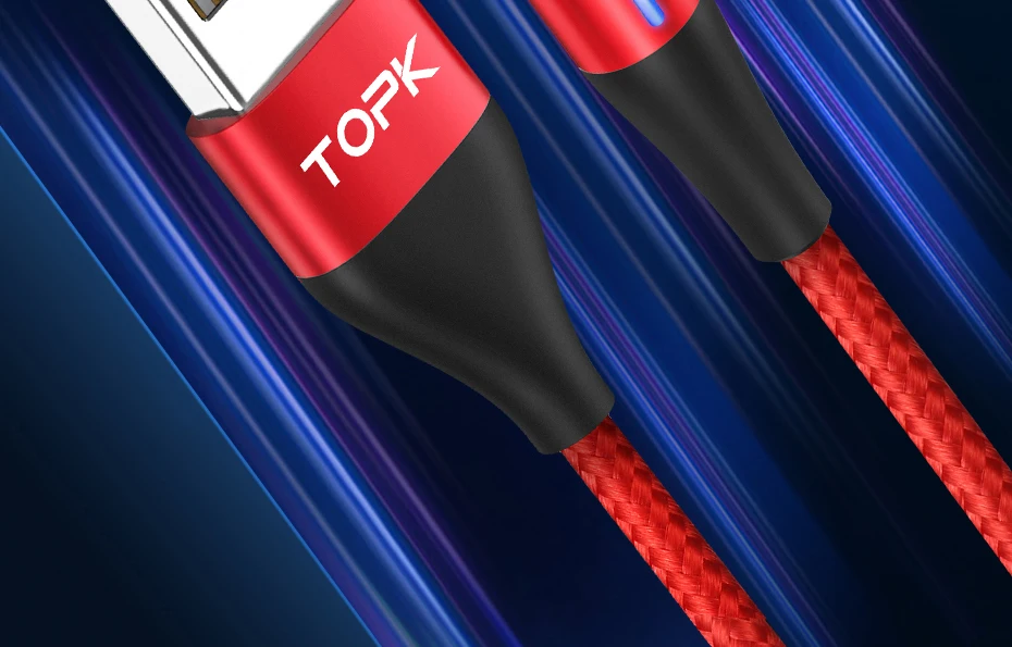 TOPK 1 м светодиодный магнитный USB кабель для быстрой зарядки данных Micro USB кабель для Galaxy S7 Xiaomi Redmi Note 4 планшет Android, телефон кабель