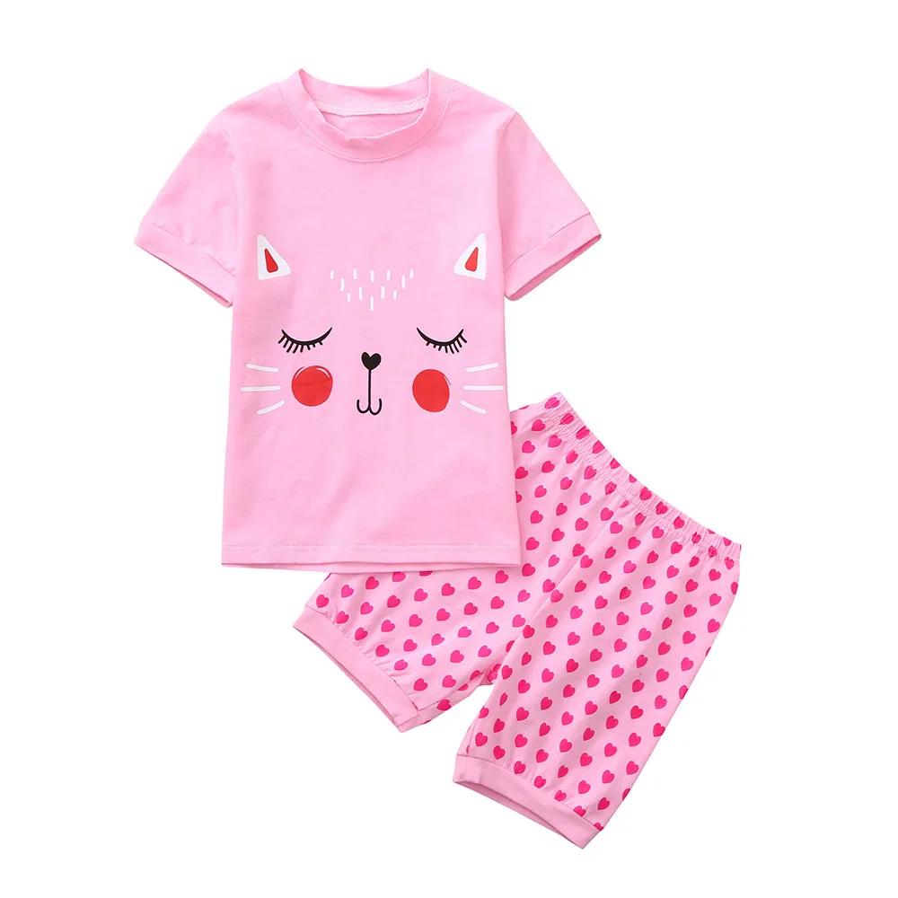

MUQGEW New Fashion Infant Kids Outfits Clothes Summer Toddler Kids Baby Boys Pajamas Cartoon Cat Print Tops Shorts Outfits Set