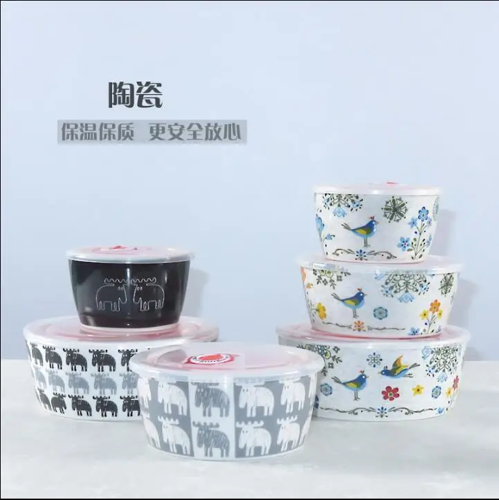 

Ceramic microwave lunch box with lid household size refrigerator crisper set sealed student instant noodle bowl soup plate