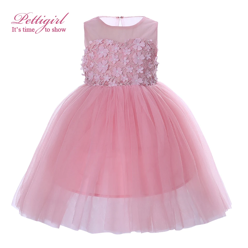 Pettigirl 2017 mùa hè bé gái party dresses mặc màu hồng hoa tulle với không tay trẻ em quần áo trẻ em g-cmgd003-1029