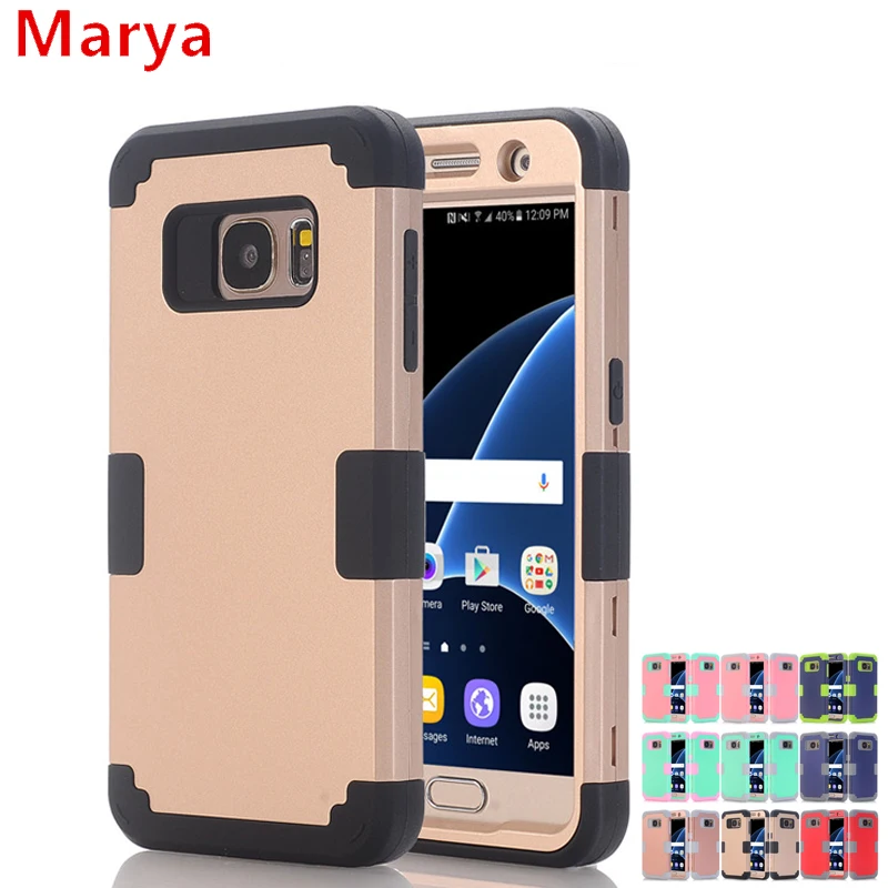 For Samsung Galaxy s7 case Hybrid Heavy Duty Shockproof Flat color back Case with 3 in 1 Dual Layer Hard PC Soft Silicone Coque | Мобильные