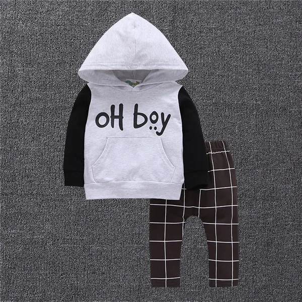 Комплект одежды из 2 предметов для маленьких мальчиков и девочек, Повседневный свитер с длинными рукавами и штаны, зимние костюмы для маленьких мальчиков и девочек - Цвет: Oh Boy