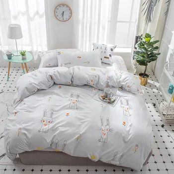 

Cartoon fashion Cute white rabbit animal Bedding Set kid girl bedroom gift duvet Cover soft pillowcase twin full queen king size