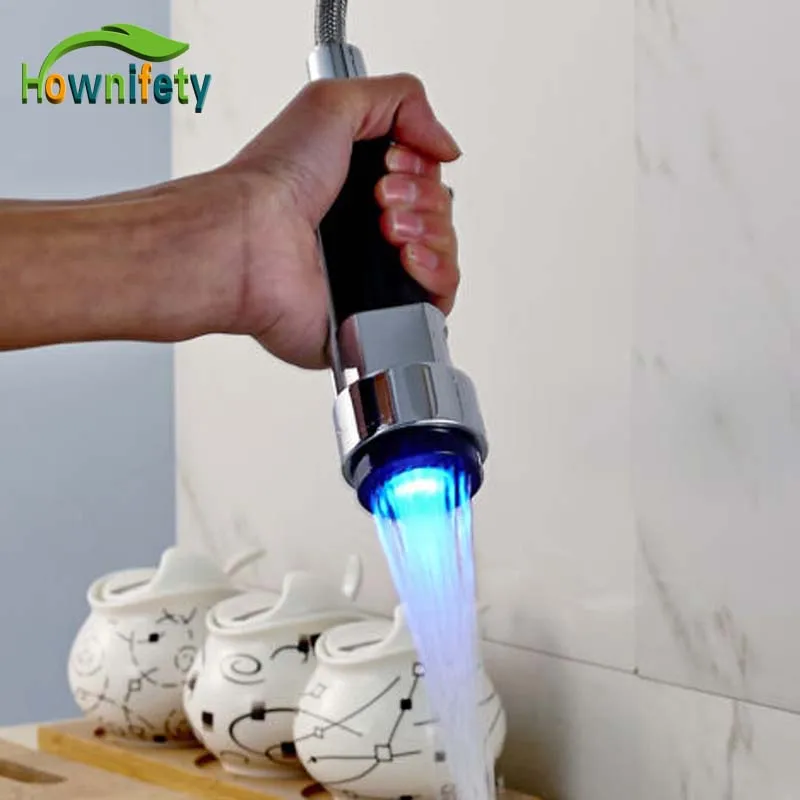 

Wholesale And Retail Chrome Sprayer Head Replacement For Kitchen Faucet LED Light Changing Head Free Shipping