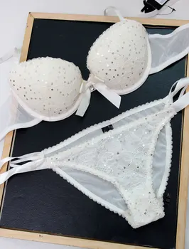 

Fashion avantgarde paillette bra sweet sexy underwear comfortable shaping bra panties set