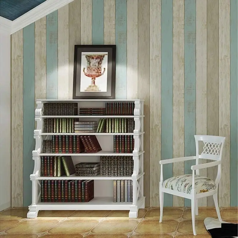 

Mediterranean Style Imitation Wood Board Wood Grain Wallpaper Vertical Striped Living Room Sofa TV Background Papel De Parede 3D