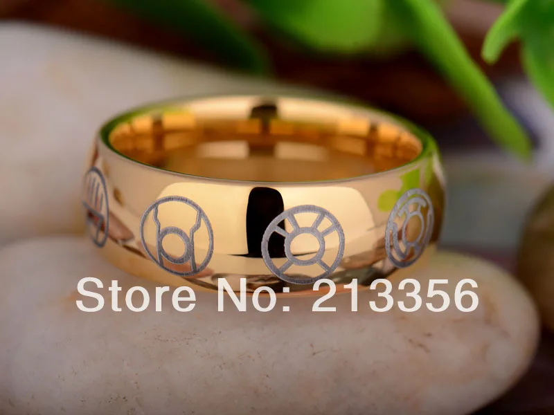 

Free Shipping UK Russia Brazil USA Hot Selling 8MM Golden Dome Green Lantern Darkest Night Men's Tungsten Carbide Wedding Ring