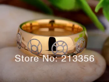 

Free Shipping UK Russia Brazil USA Hot Selling 8MM Golden Dome Green Lantern Darkest Night Men's Tungsten Carbide Wedding Ring